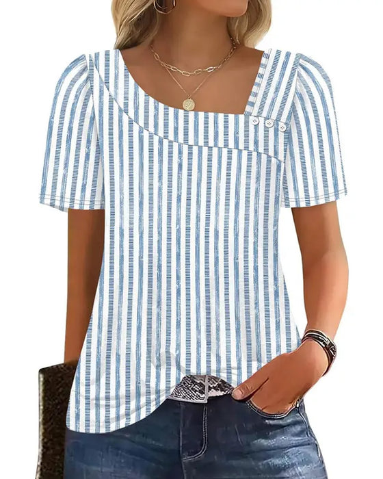 Striped Square Neck Asymmetrical Blouse