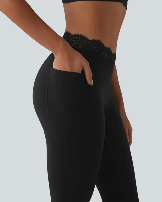 Lace Waist Slight Flare Yoga Pant