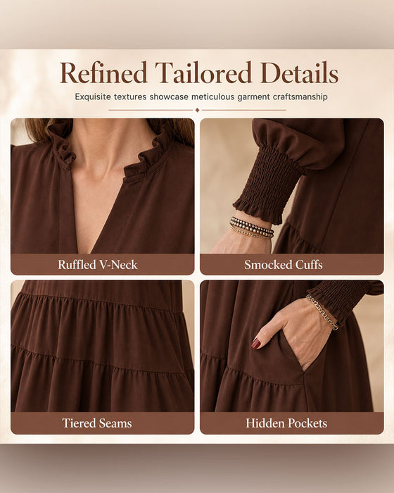 V-Neck Puff Sleeve Tiered Dress