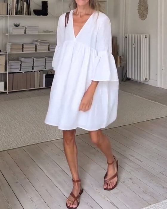 V-Neck Casual Solid Dress