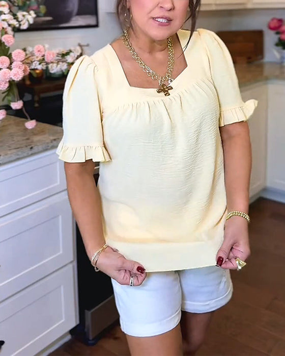 Square Neck Ruffle Sleeve Blouse