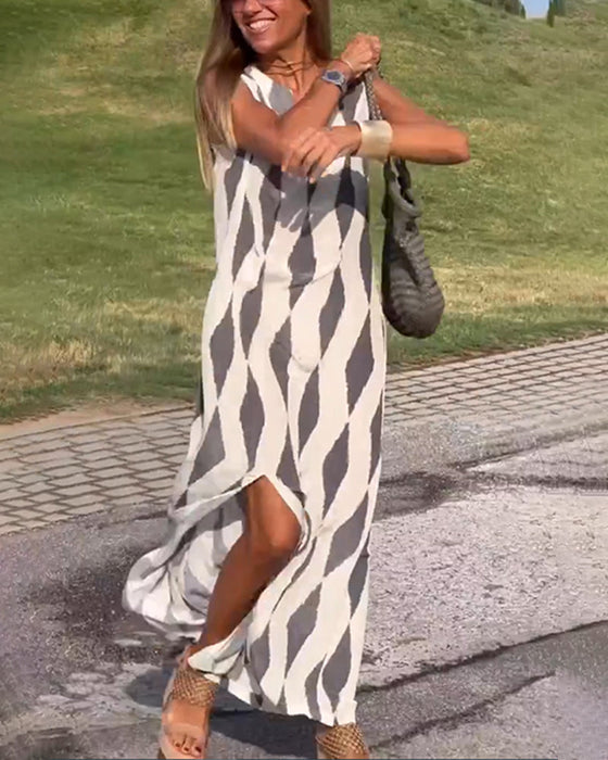 Diamond print slit dress