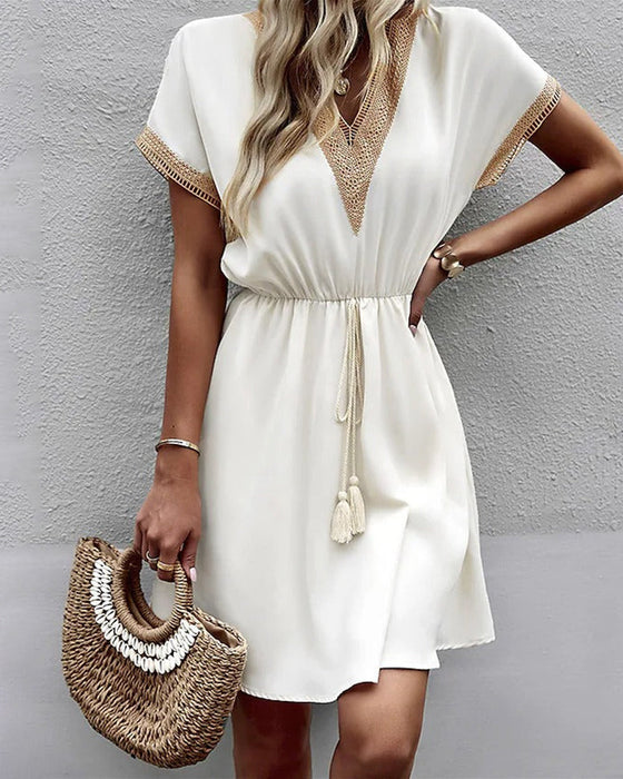 V neck short sleeve dress