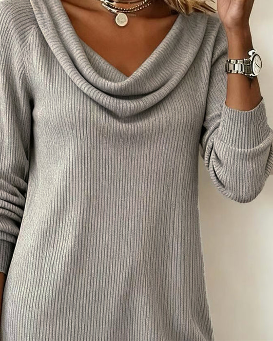 Pile Collar Long Sleeve Straight Dress