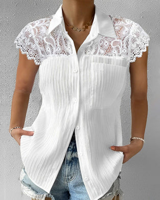 Lace sleeve solid color blouse