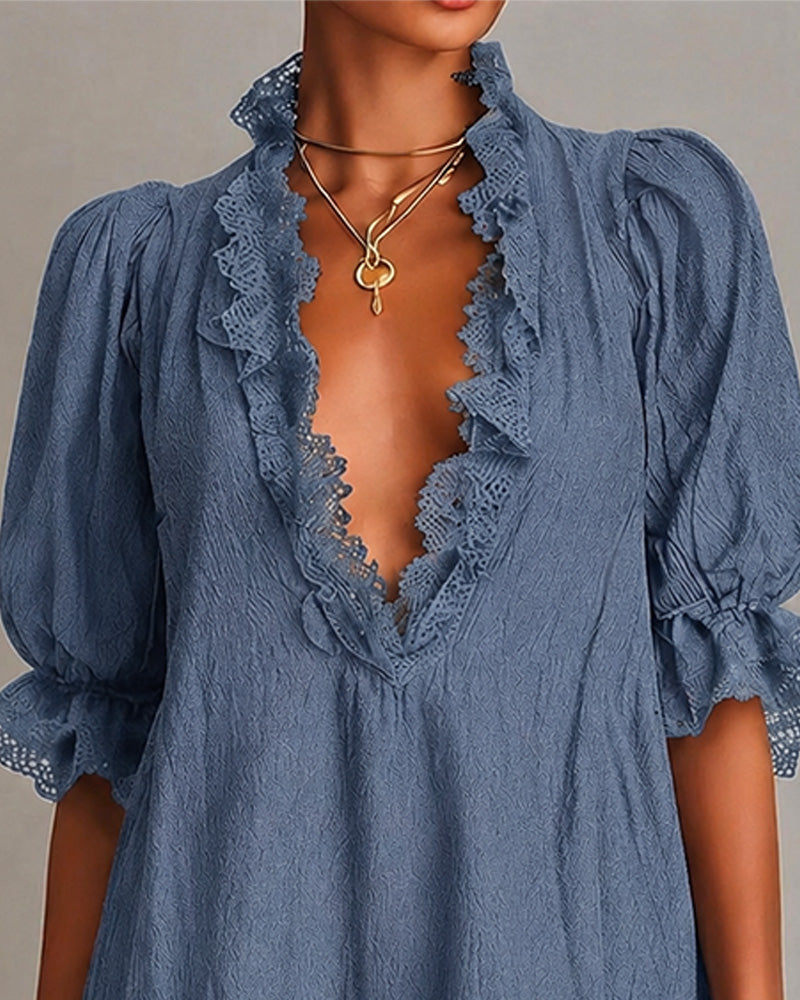 Lace Patchwork Asymmetrical Dress
