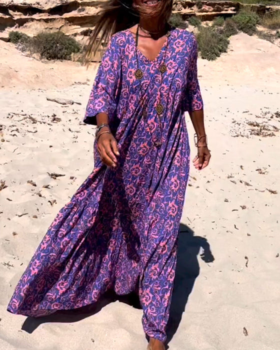 Loose 3/4 Sleeve Print Dress