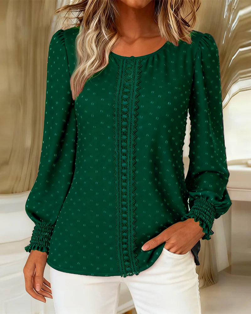 Round Neck Puff Sleeve Blouses