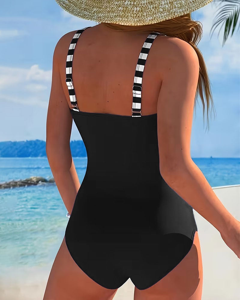 Striped Color-Block One-Piece Swimsuit