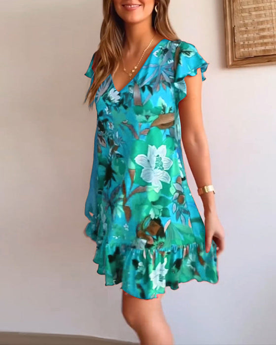 V-neck ruffle floral dress