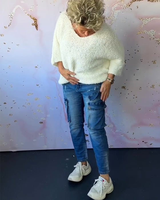 V-neck solid color casual pullover sweater