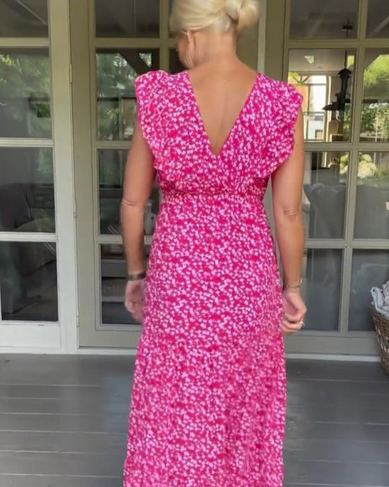 V-neck sleeveless floral dress