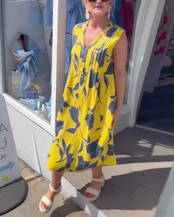 V-Neck Sleeveless Printed Dress