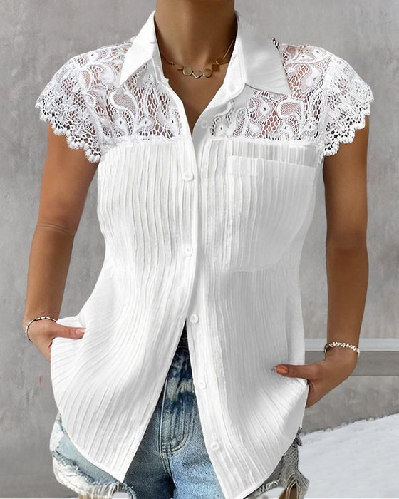Lace sleeve solid color blouse