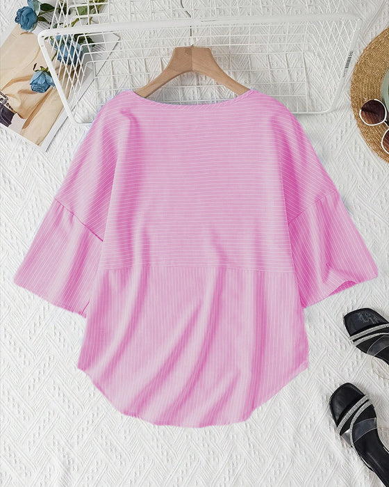 Striped print crew neck casual top