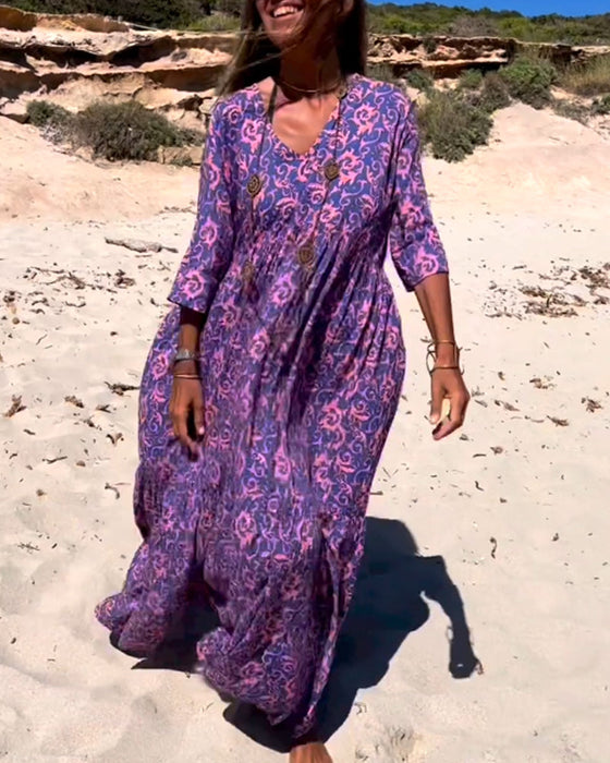 Loose 3/4 Sleeve Print Dress