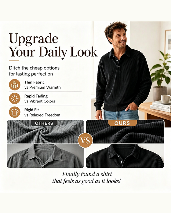 Men's Lapel Button Stripe Pullover Sweatshirt