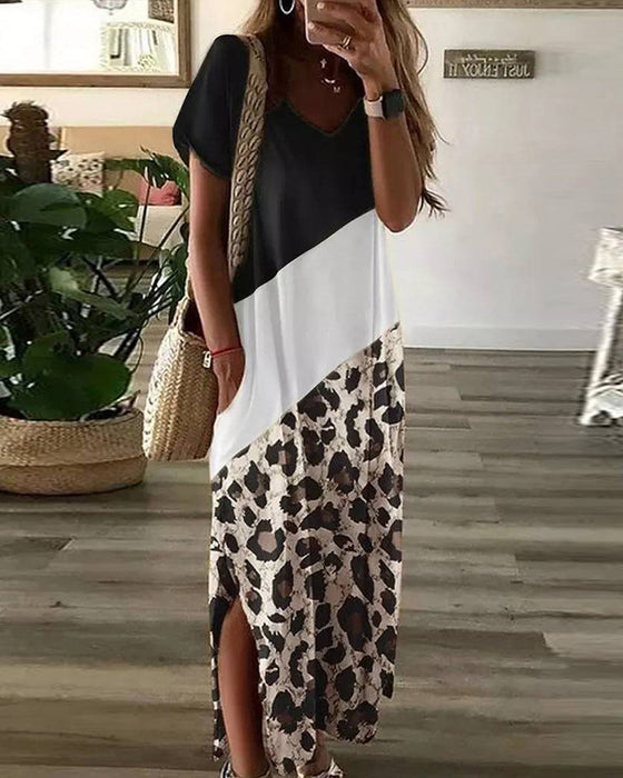 Leopard print colorblock dress