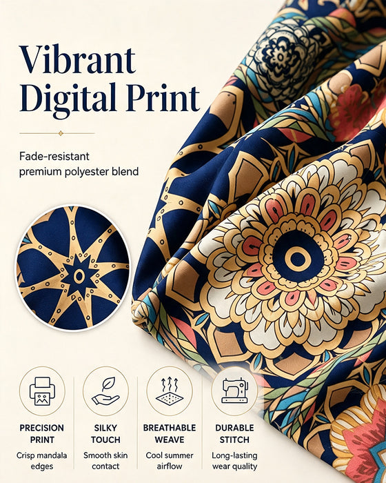 Retro printed V-neck button half sleeve blouse