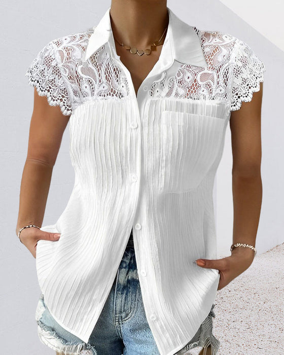 Lace sleeve solid color blouse