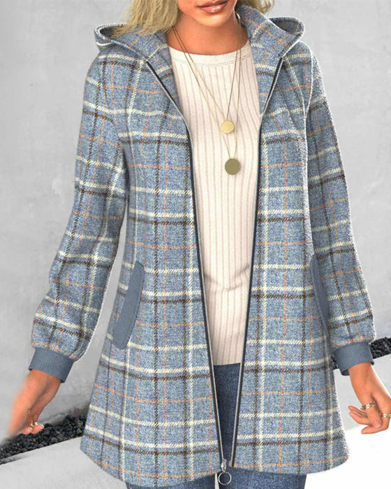 Plaid hooded coat