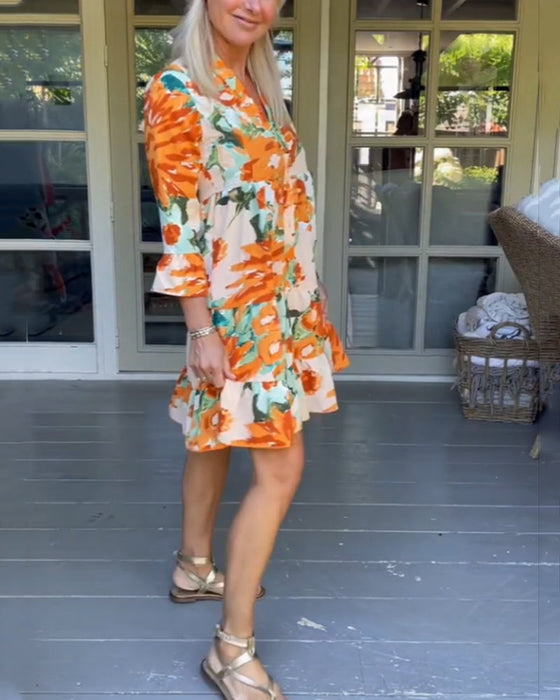 Elegant V-neck floral print dress