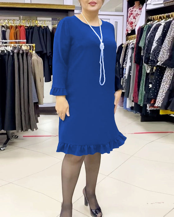 Patchwork ruffled solid color dress