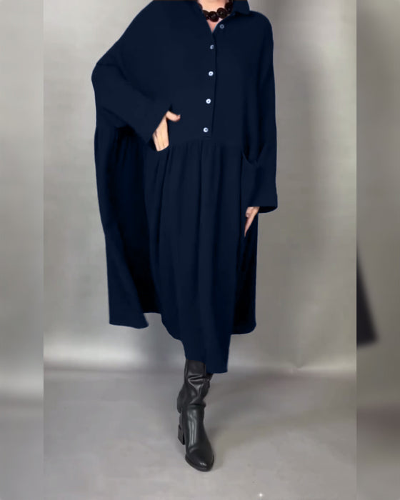 Lapel Button Oversized A-Line Dress