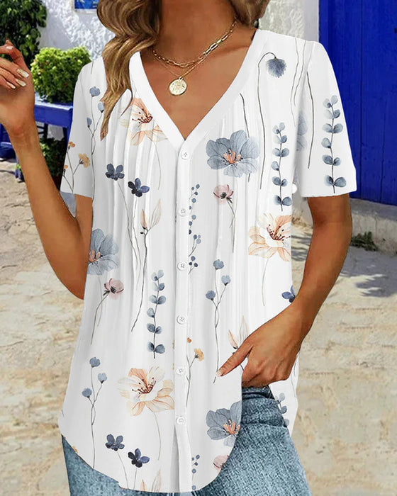 Floral print v-neck T-shirt