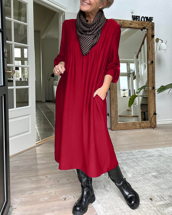 casual solid color dress with V neck
