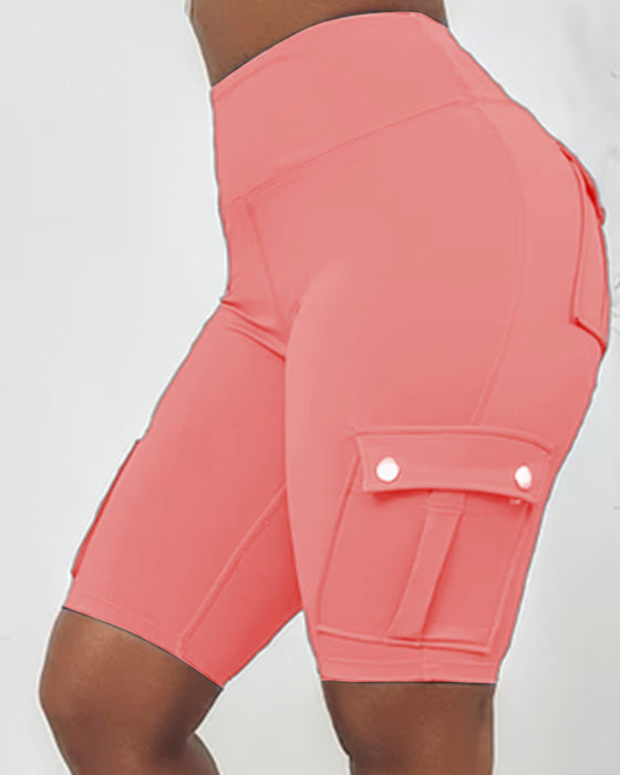 High-waisted cargo pocket shorts