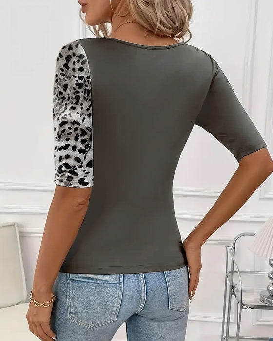 Leopard Print Contrast T-Shirt