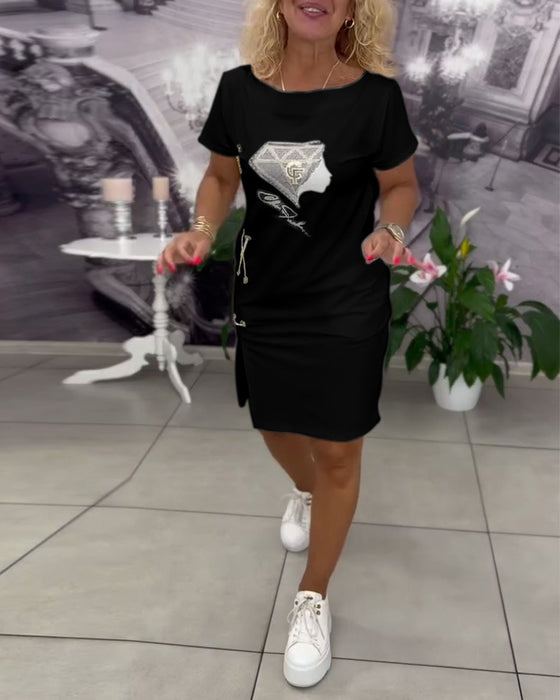 Printed Fitted Slit Dress