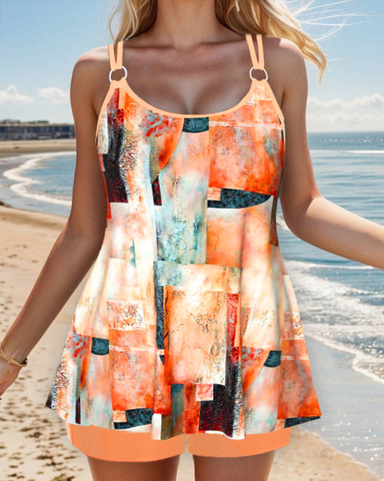 Shoulder strap printed tankini