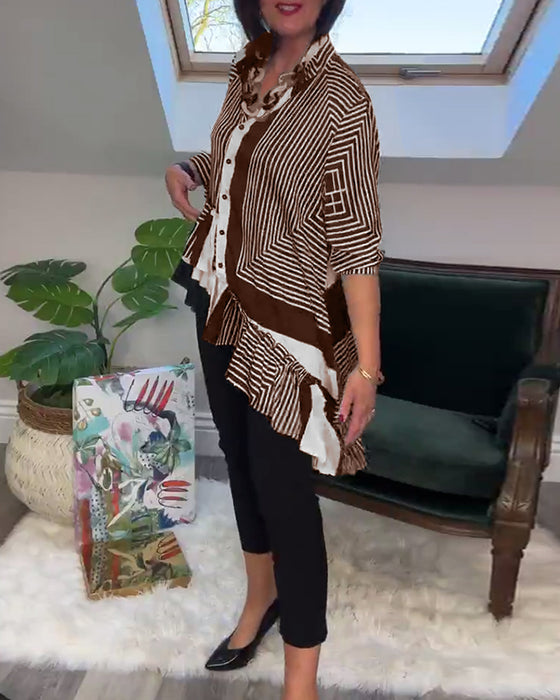 Fashion printed button irregular patchwork shirt
