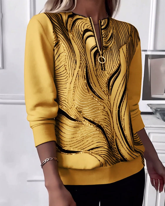 Casual Printed Zipper Sweatshirt