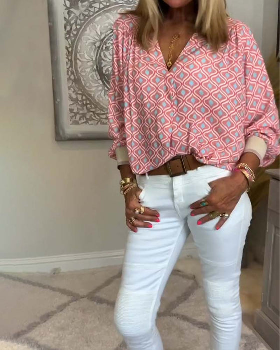 long-sleeved wave point blouse