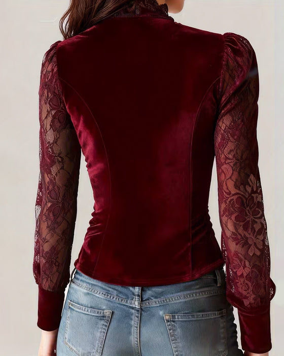 Puff Sleeve Lace Trim Blouse