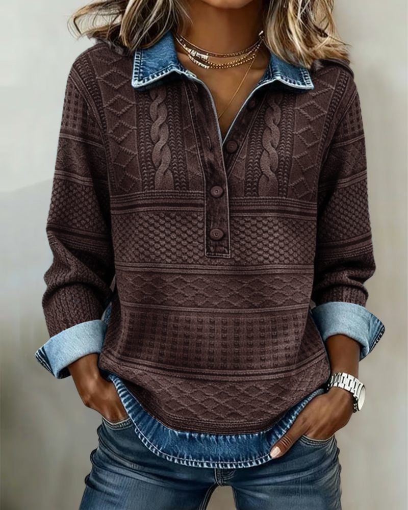 Fashionable Half Button Lapel Sweatshirt