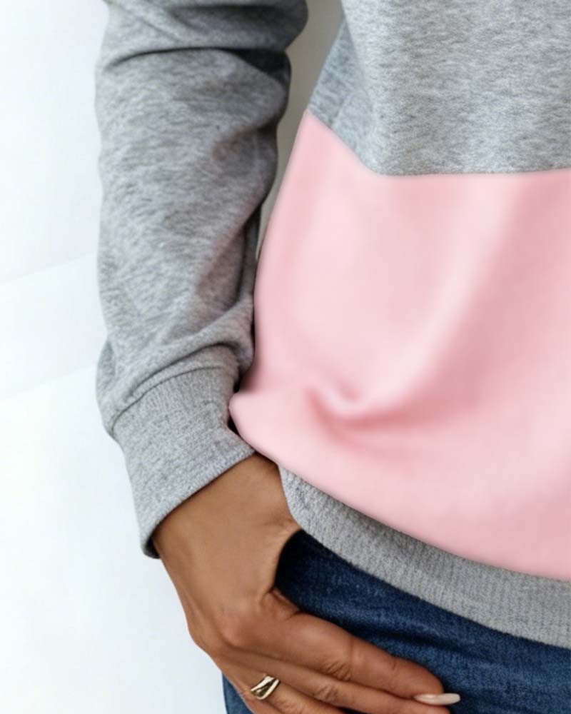 Long-Sleeved Half-Zip Color-Blocked Sweatshirt