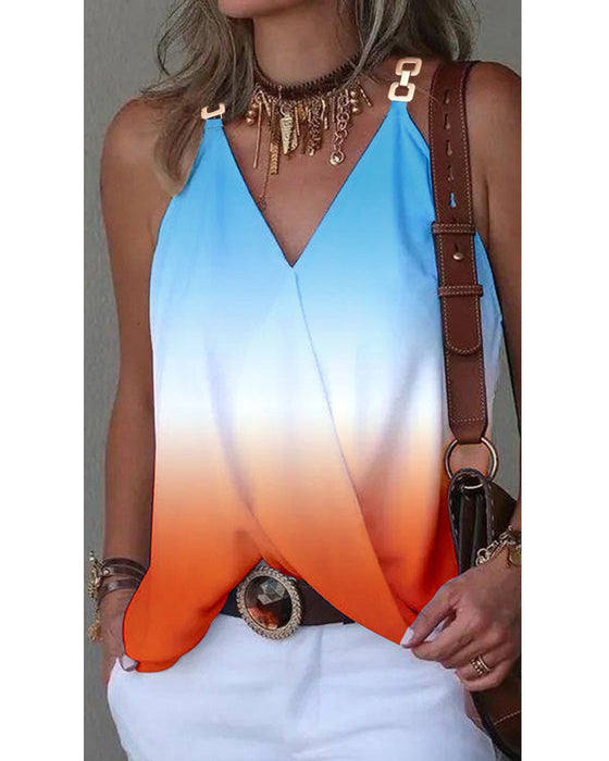 Simple v -neck metal buckle printed vest