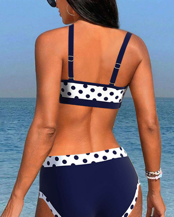 High Waist Patchwork Polka Dot Bikinis