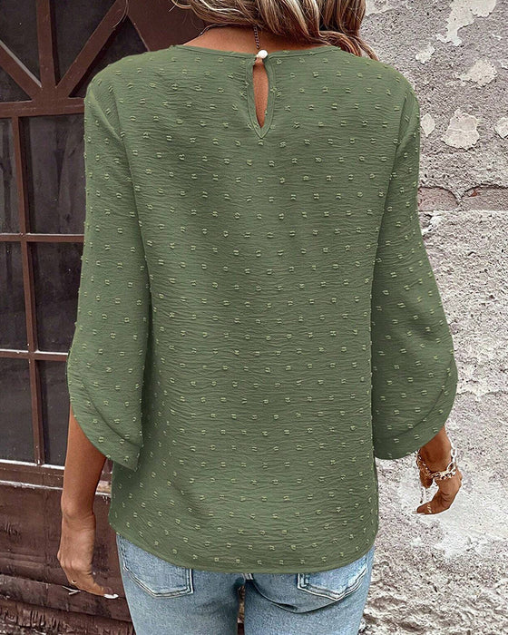 Round Neck Chiffon Jacquard Solid Color Blouse