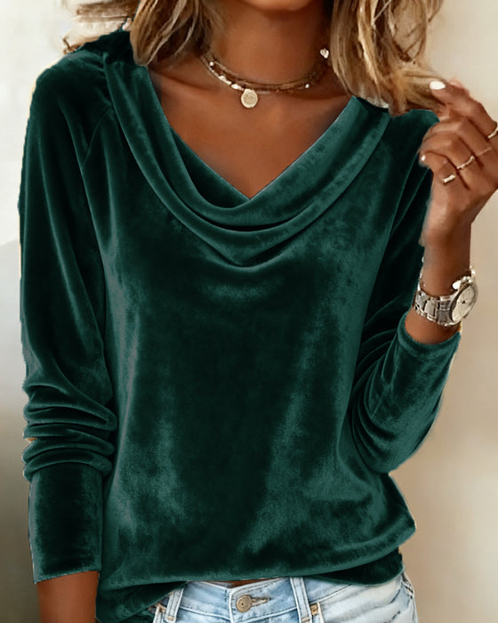 Velvet Solid Color Long-Sleeved Top