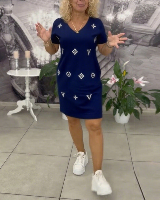Fashion V-Neck Short-Sleeved Dress