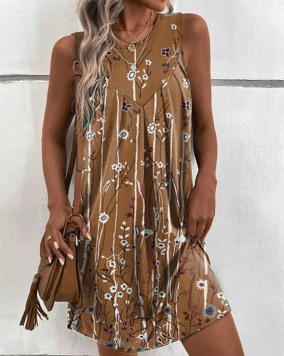 Round neck floral print tank dress