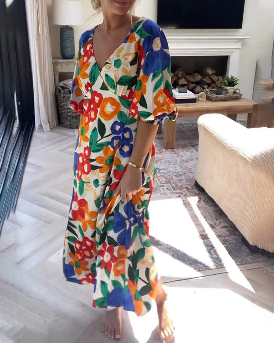 Floral print v-neck dress