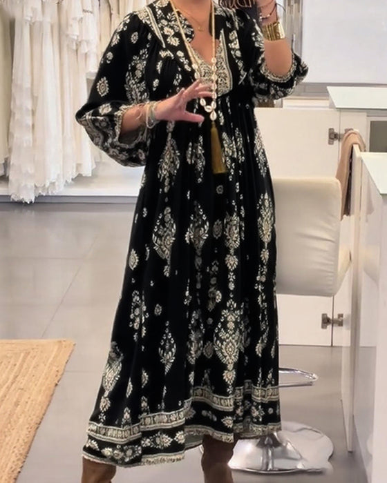 Casual Print Loose Pocket Dress