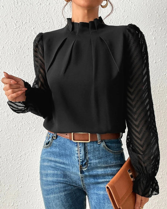 Paneled wave pattern long-sleeved top