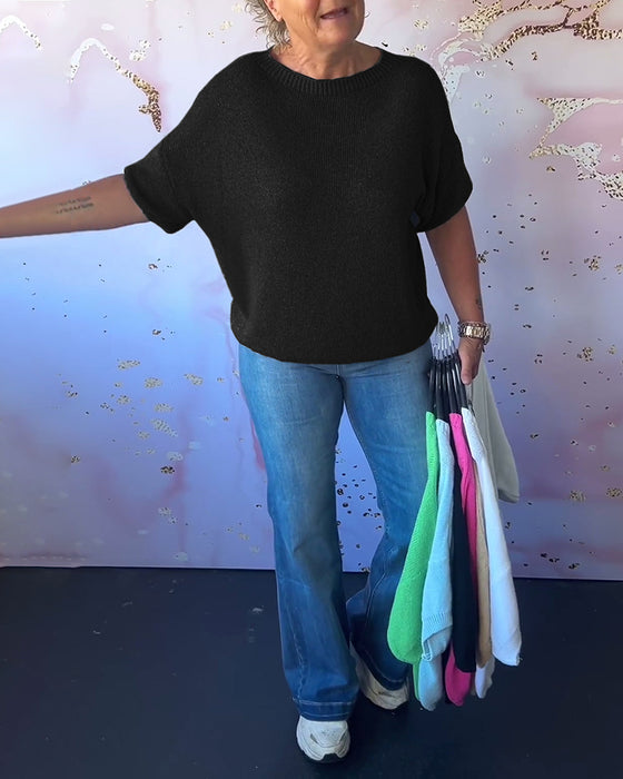 Casual loose solid color round neck pullover